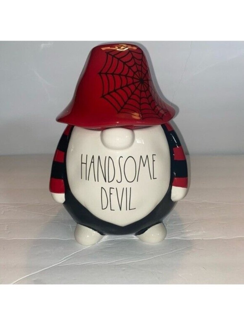 Rae Dunn Gnome Cookie Jar Handsome Devil Halloween Tabletop Ceramic Home Decor